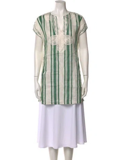 Pre-owned Tory Burch Linen Striped Tunic W/ Tags In White