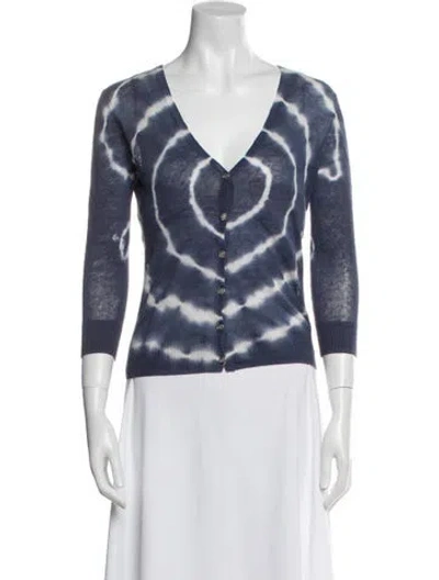 Pre-owned Tory Burch Linen Tie-dye Print Blazer In Blue