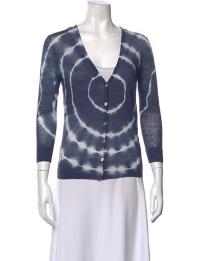 Pre-owned Tory Burch Linen Tie-dye Print Sweater W/ Tags In Blue