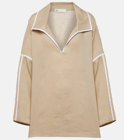Tory Burch Linen Top In Beige