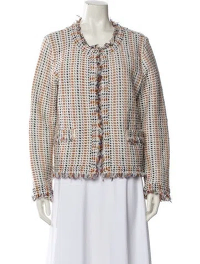 Pre-owned Tory Burch Linen Tweed Pattern Evening Jacket In Multi