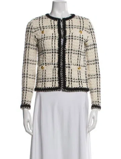 Pre-owned Tory Burch Linen Tweed Pattern Evening Jacket In Neutral