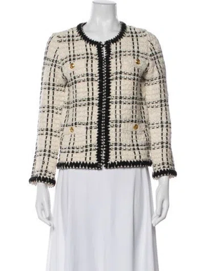 Pre-owned Tory Burch Linen Tweed Pattern Evening Jacket In White