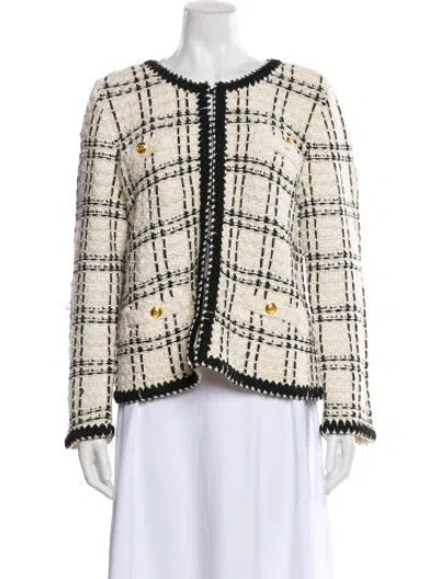 Pre-owned Tory Burch Linen Tweed Pattern Jacket In Neutral