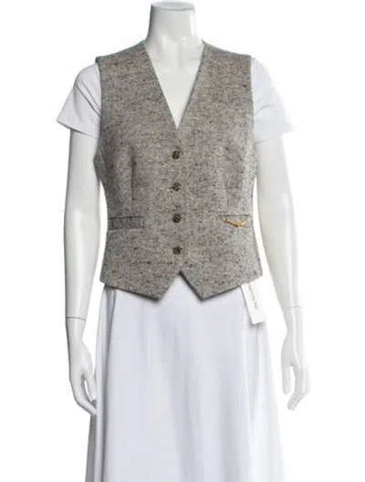 Pre-owned Tory Burch Linen Tweed Pattern Vest In Gray