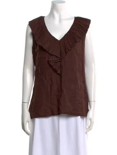 Pre-owned Tory Burch Linen V-neck Blouse In Brown