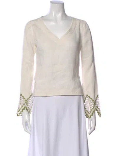Pre-owned Tory Burch Linen V-neck Blouse In Neutral