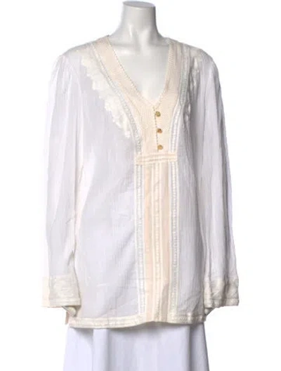 Pre-owned Tory Burch Linen V-neck Blouse In Neutral