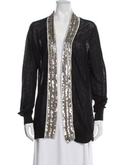 Pre-owned Tory Burch Linen V-neck Sweater In Black