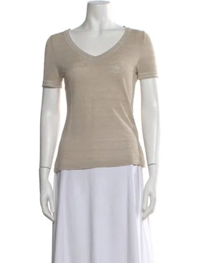 Pre-owned Tory Burch Linen V-neck T-shirt In Neutral