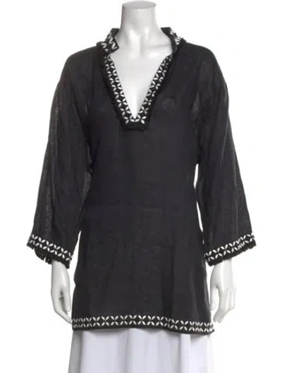 Pre-owned Tory Burch Linen V-neck Tunic In Black