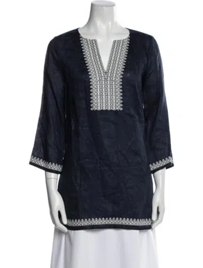 Pre-owned Tory Burch Linen V-neck Tunic In Blue