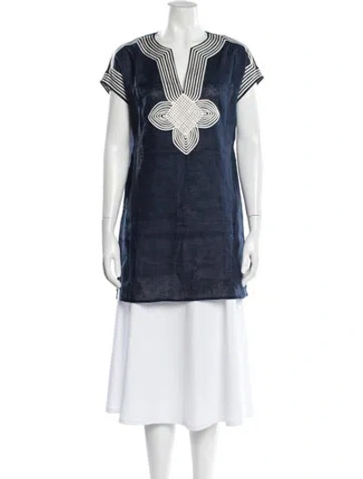 Pre-owned Tory Burch Linen V-neck Tunic In Blue