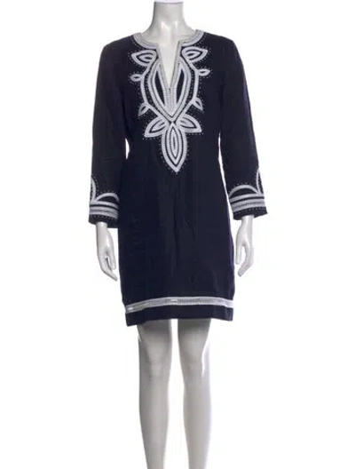 Pre-owned Tory Burch Linen V-neck Tunic In Blue