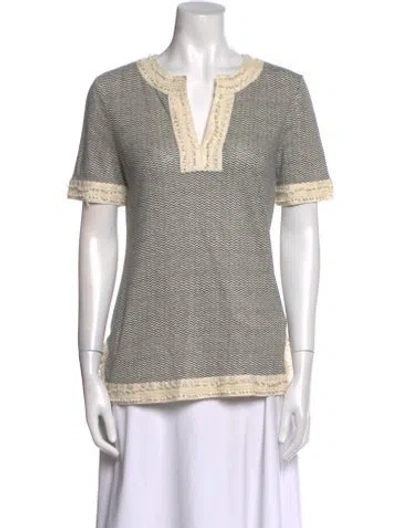 Pre-owned Tory Burch Linen V-neck Tunic In Neutral