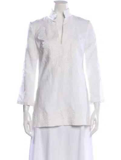Pre-owned Tory Burch Linen V-neck Tunic In Neutral