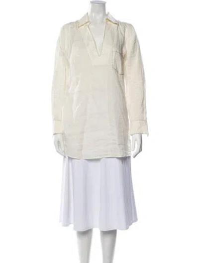 Pre-owned Tory Burch Linen V-neck Tunic In Neutrals