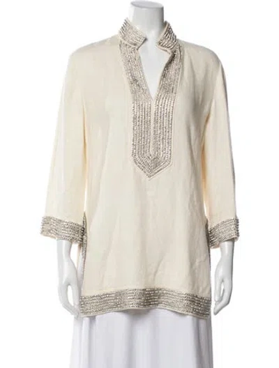 Pre-owned Tory Burch Linen V-neck Tunic In White