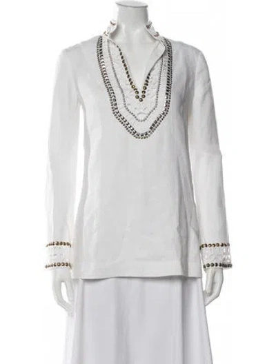 Pre-owned Tory Burch Linen V-neck Tunic In White