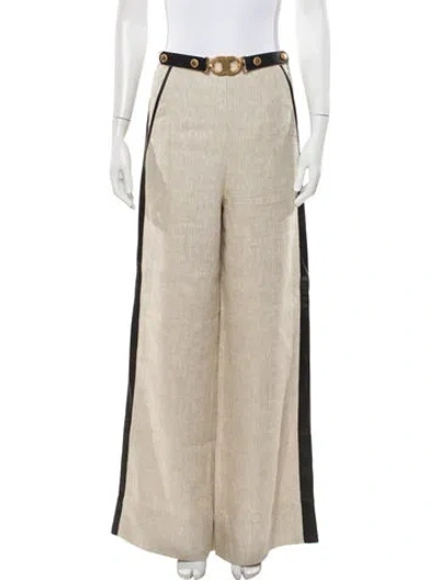 Pre-owned Tory Burch Linen Wide Leg Pants In Black/neutrals