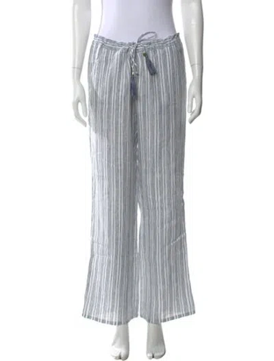 Pre-owned Tory Burch Linen Wide Leg Pants In Blue