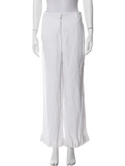 Pre-owned Tory Burch Linen Wide Leg Pants In White