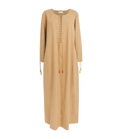 Tory Burch Linen-blend Kaftan In Brown
