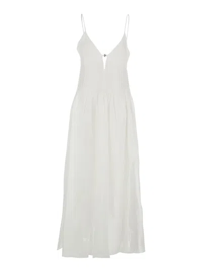 Tory Burch Linen-silk V-neck Dress In White