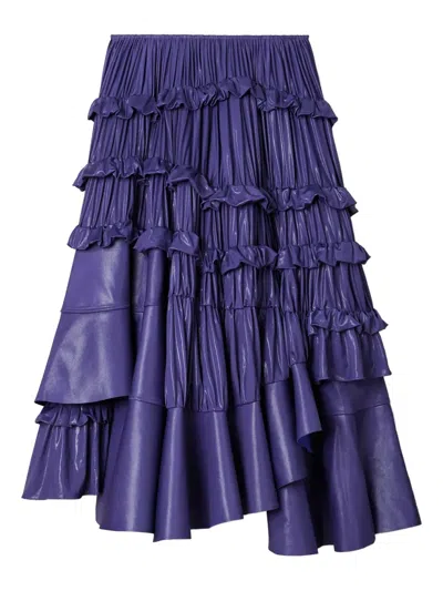 Tory Burch Liquid Jersey Ruffle Pleated Midi Skirt In Purple