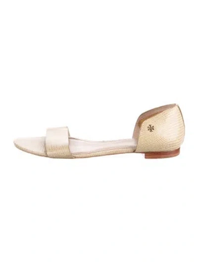 Pre-owned Tory Burch Lizard D'orsay Flats In Neutral