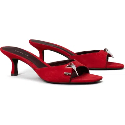 Tory Burch Lock Kitten Heel Sandal In Toucan Red/silver