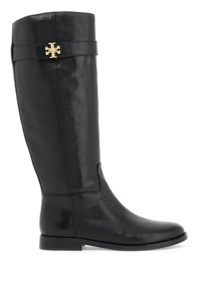 Tory Burch Lock Ridin Black Leather Boots In Perfect Black (black)