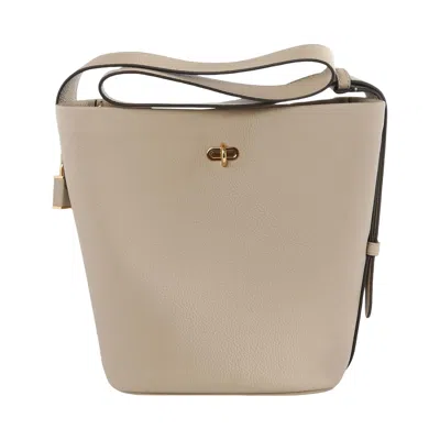 Pre-owned Tory Burch Lock Slim Medium Bucket Bag 'light Stone' | Grey | Women's Size Onesize