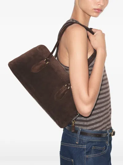 Tory Burch Lock Suede East-west Satchel In Brown
