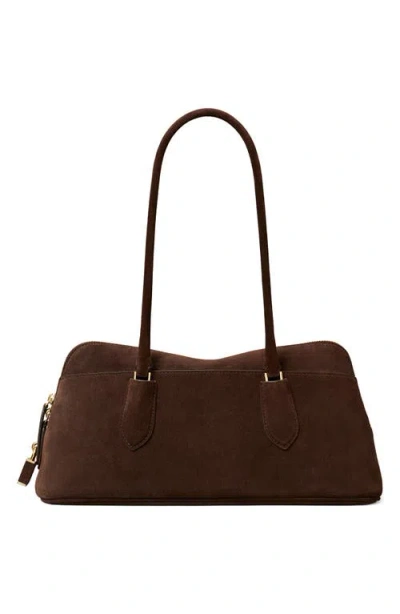 Tory Burch Lock Suede East-west Satchel In Dark Cocoa