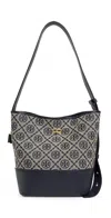 Tory Burch Lock T Monogram Slim Medium Bucket Bag Tory Navy In Blue
