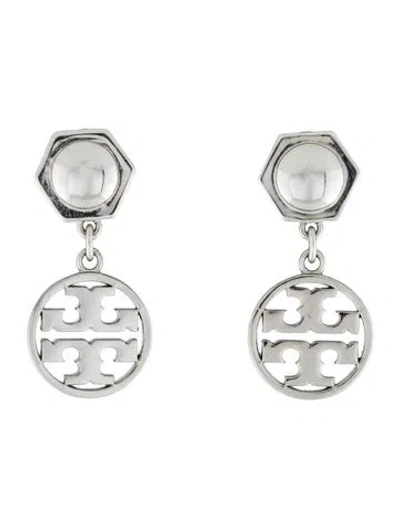 Pre-owned Tory Burch Logo & Hexagonal Circle Drop Earrings In Multi