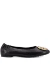 Tory Burch Leather Ballerinas With Metal Logo On The Front In Black