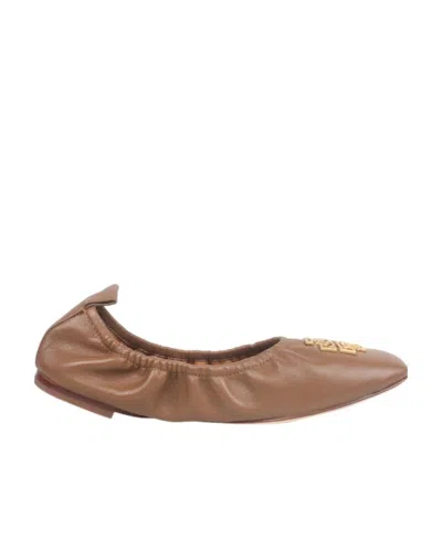 Tory Burch Logo Ballet Shoes In Brown