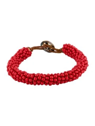 Pre-owned Tory Burch Logo Beaded Bracelet, 6.5" In Multi