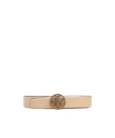 Tory Burch Logo Belt In Nude