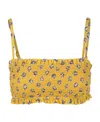 Tory Burch Costa Shirred Floral-print Bikini Top In Yellow
