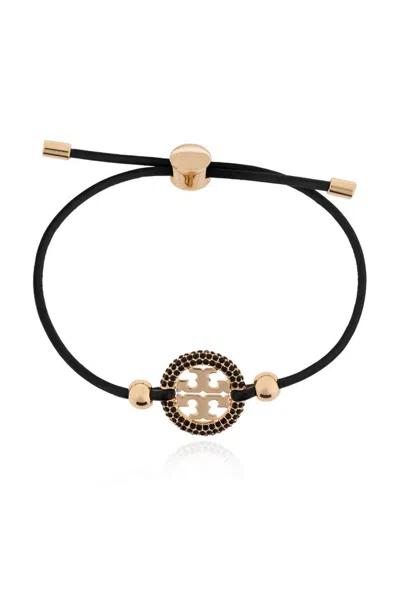 Tory Burch Miller Slider Leather Bracelet In Black