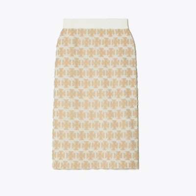 Tory Burch Double T Bouclé Midi Skirt In Soft White/fine Sand