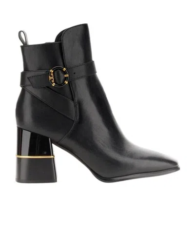 Tory Burch Logo Buckle 70mm Ankle Boots In Black