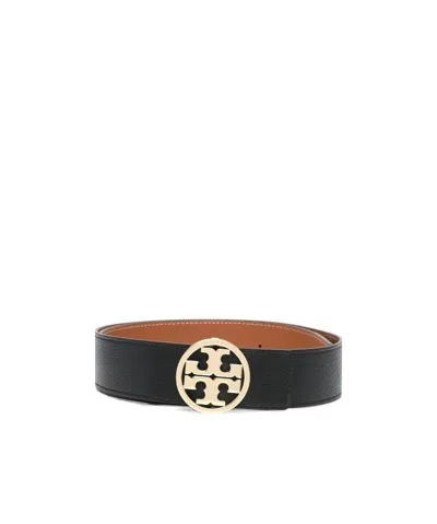 Tory Burch Logo-plaque Buckle Belt In Black