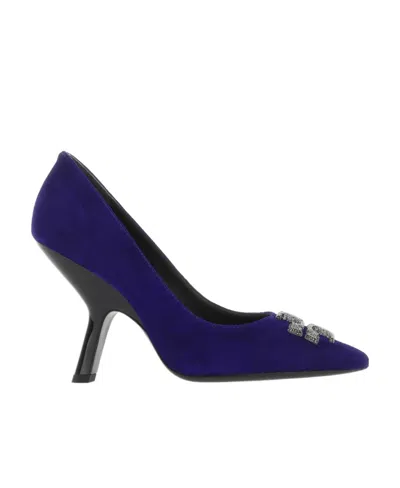 Tory Burch Logo Buckle Suede Pumps In Blue