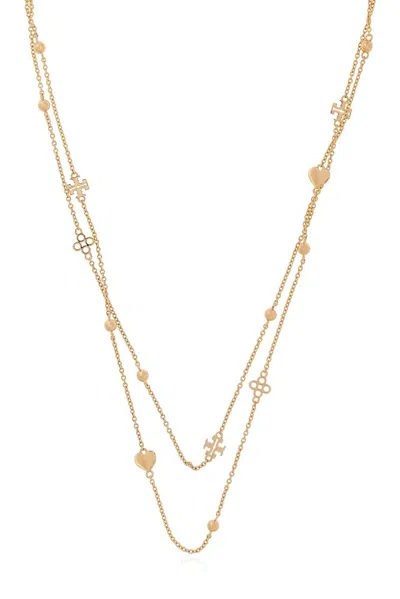 Tory Burch Logo Charm Chained Necklace In Gold
