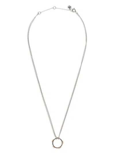 Tory Burch Logo Charm Necklace In Silver