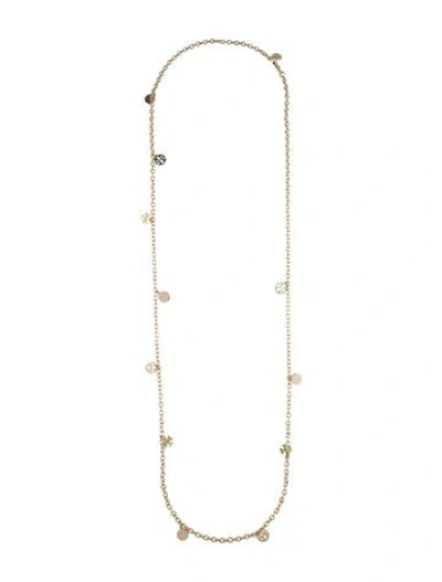 Pre-owned Tory Burch Logo Charm Rosary Station Necklace, 42" In Multi